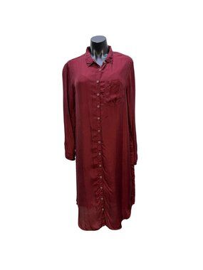 Pete & Greta Maroon Button-Down Long Silk Shirt Dress S